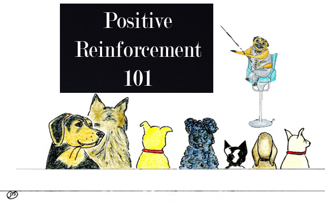 Positive reinforcement being taught to dogs by a dog - drawing